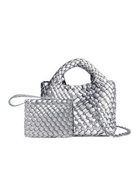 Woven Tote Bag for Women Vegan Leather Crossbody with Coin Purse